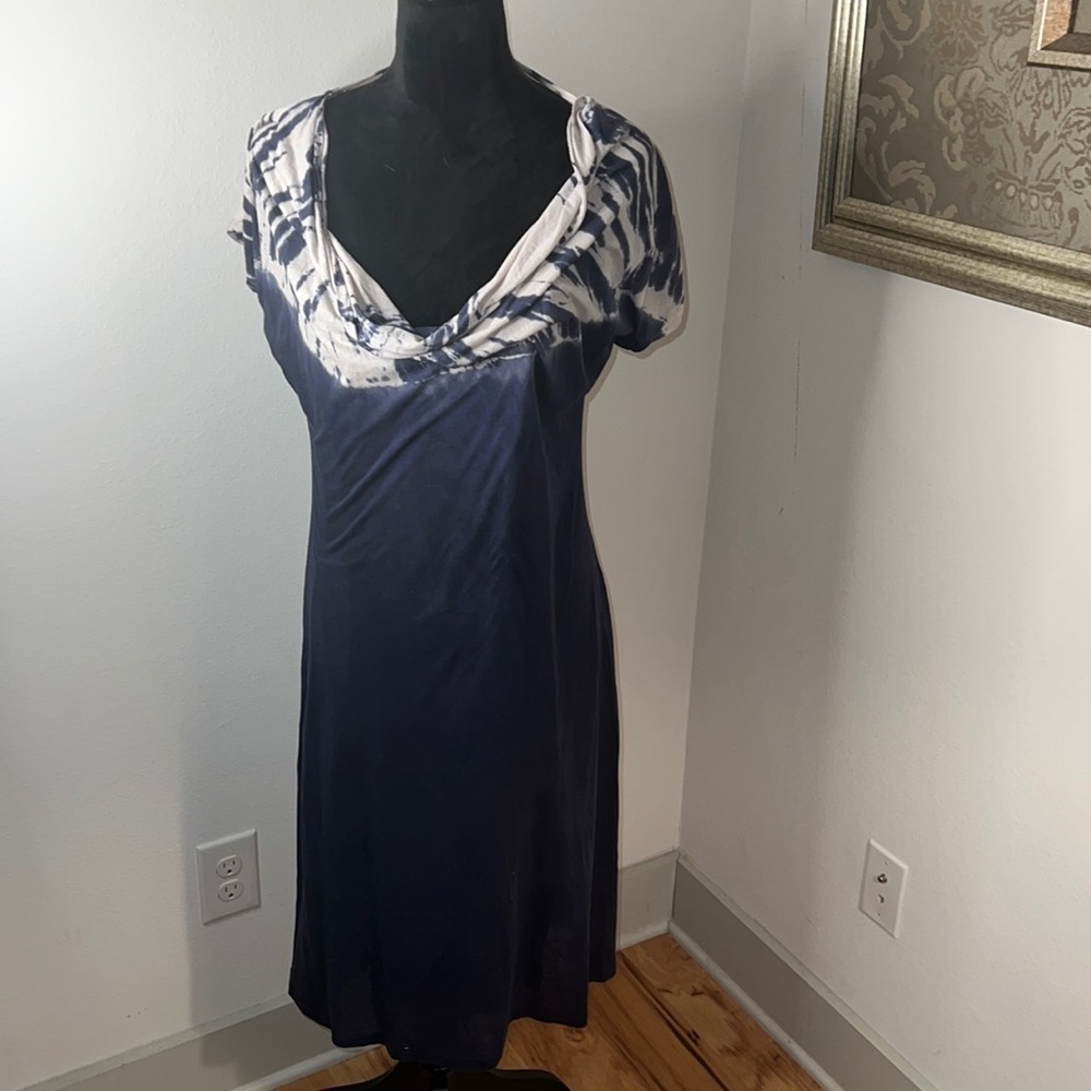 Graham & Spencer Tie-Dye blue‎ gray light t shirt shift dress Sz M 100% Cotton